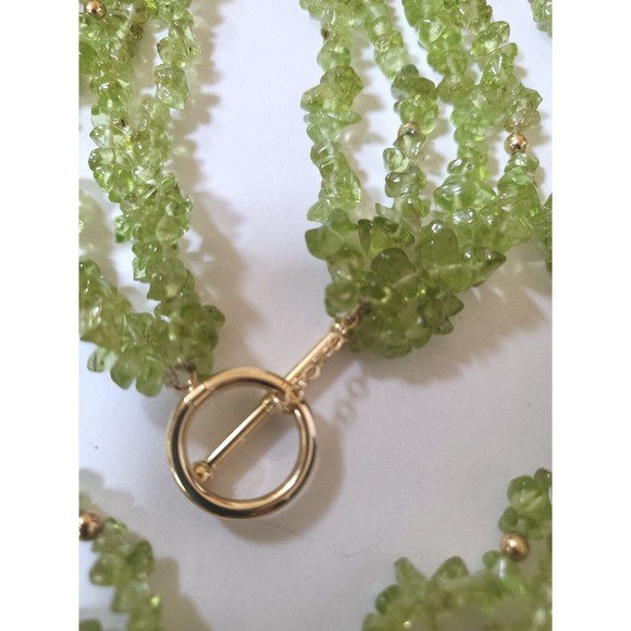 14KT Yellow Gold Peridot & Gold Beaded Multiple Strand Statement Necklace - Picture 8 of 10
